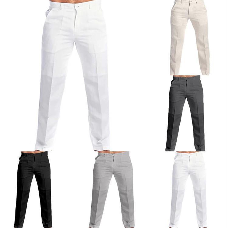 Men's Linen Diagonal Pocket Straight Solid Color Trousers