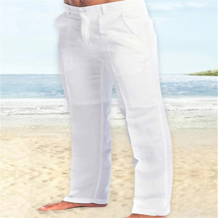 Men's Linen Diagonal Pocket Straight Solid Color Trousers