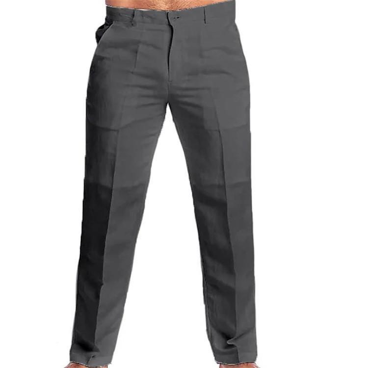 Men's Linen Diagonal Pocket Straight Solid Color Trousers