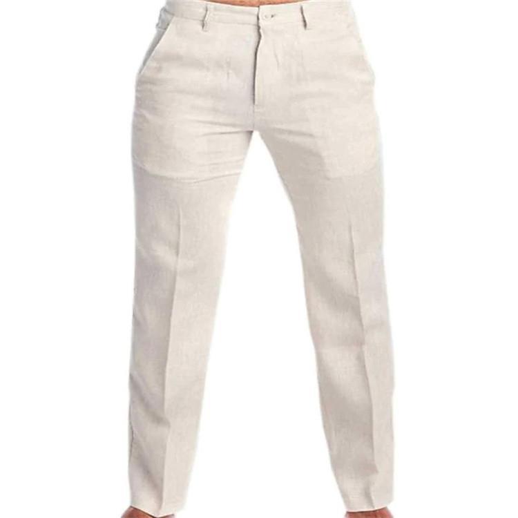 Men's Linen Diagonal Pocket Straight Solid Color Trousers